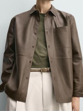 Zara Men's leather Pocket shirt Jacket -